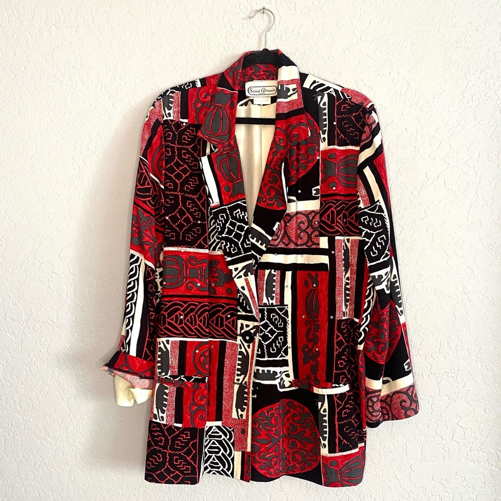 Vintage 80s Saint Germain Paris red/black/white oversized boyfriend blazer